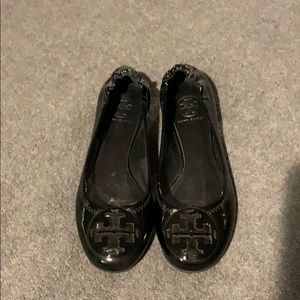 Tory Burch Black Patent Leather Reva Flats